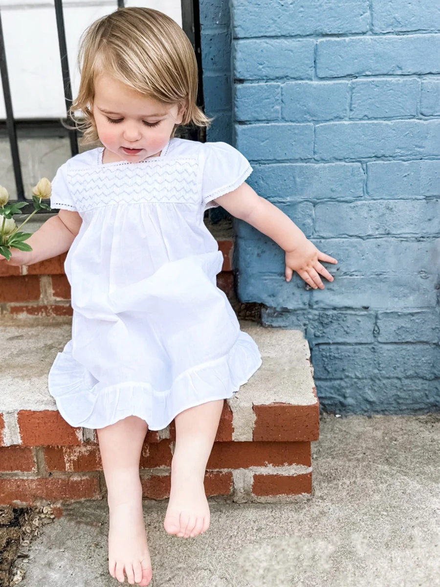 Amelia White Cotton Dress, Smocked - Image 5