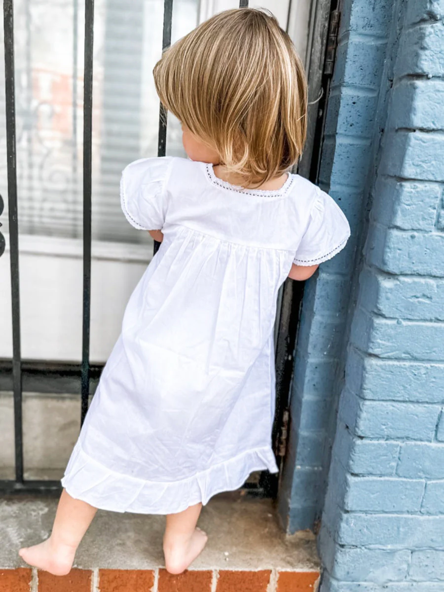 Amelia White Cotton Dress, Smocked - Image 6