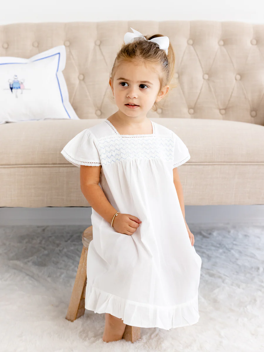 Amelia White Cotton Dress, Smocked - Image 8