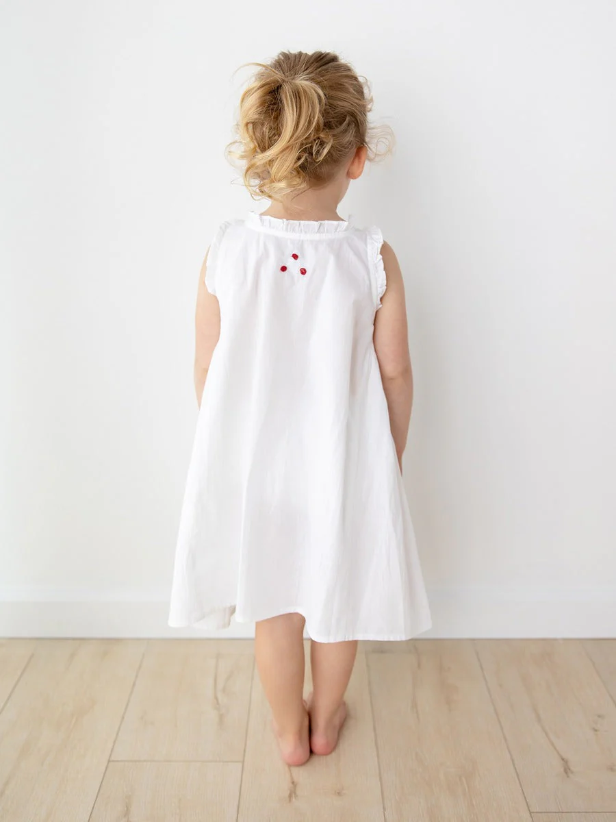 Noa White Cotton Dress, Smocked with Hand Embroidery - Image 4