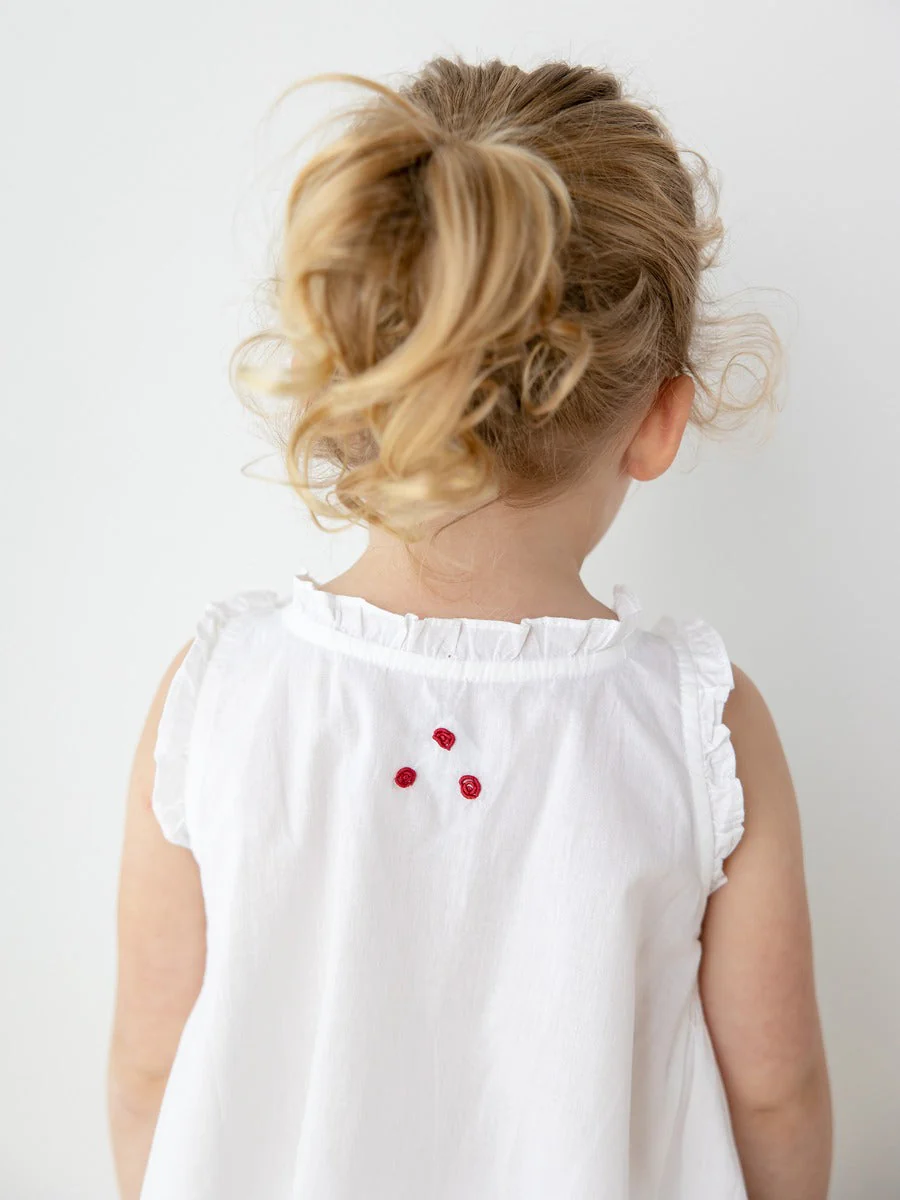 Noa White Cotton Dress, Smocked with Hand Embroidery - Image 5