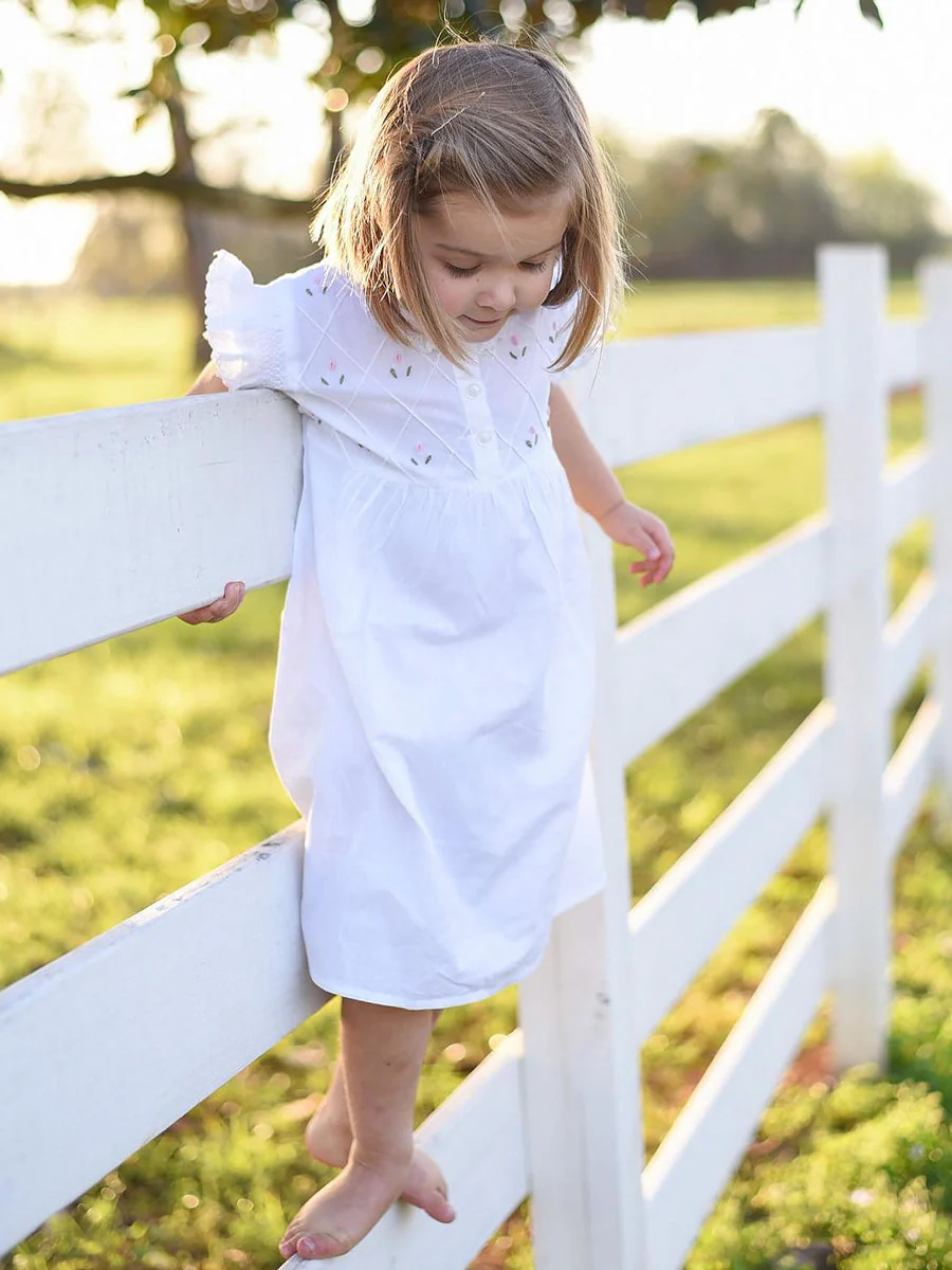 Rose White Cotton Dress, Embroidered - Image 5
