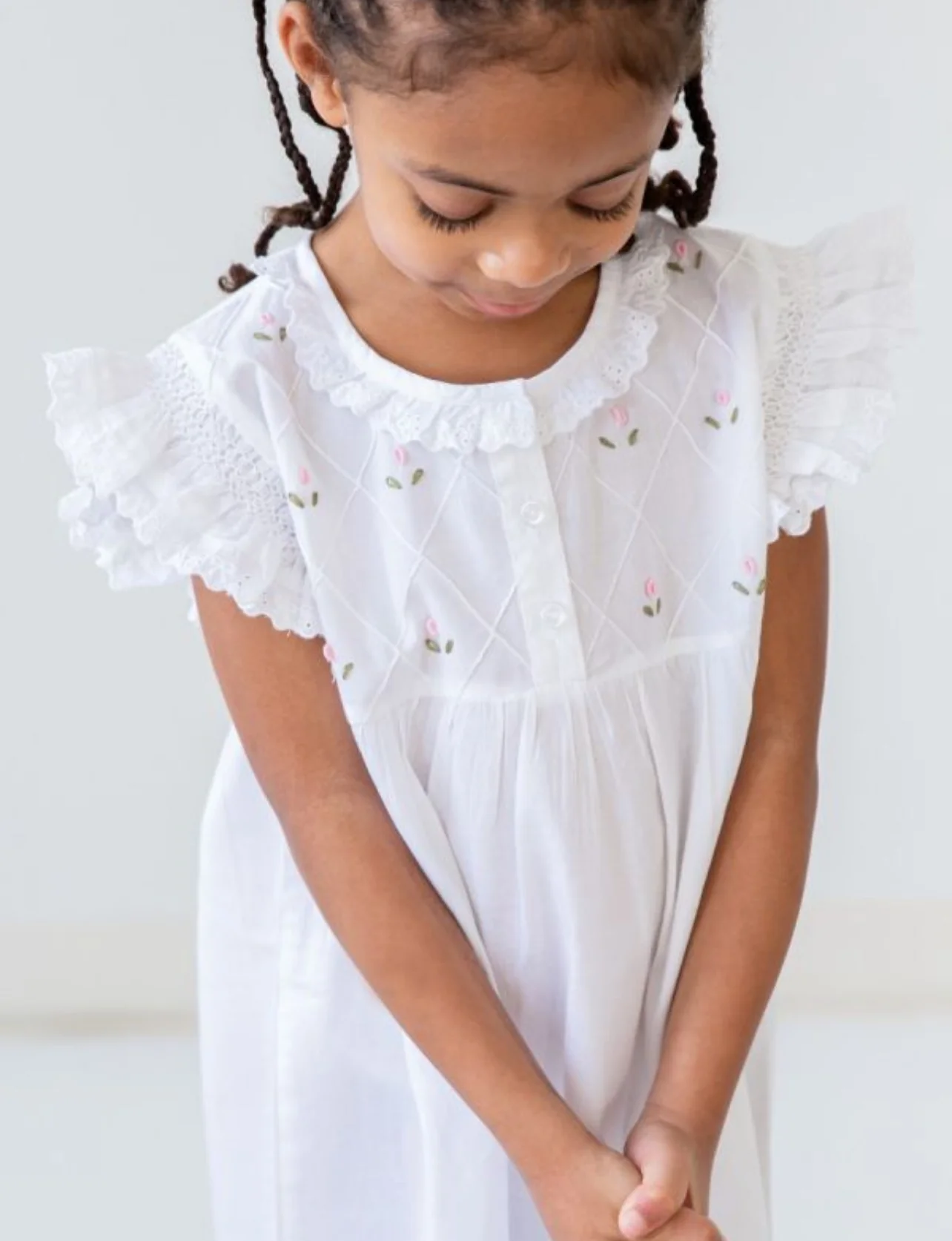 Rose White Cotton Dress, Embroidered - Image 8