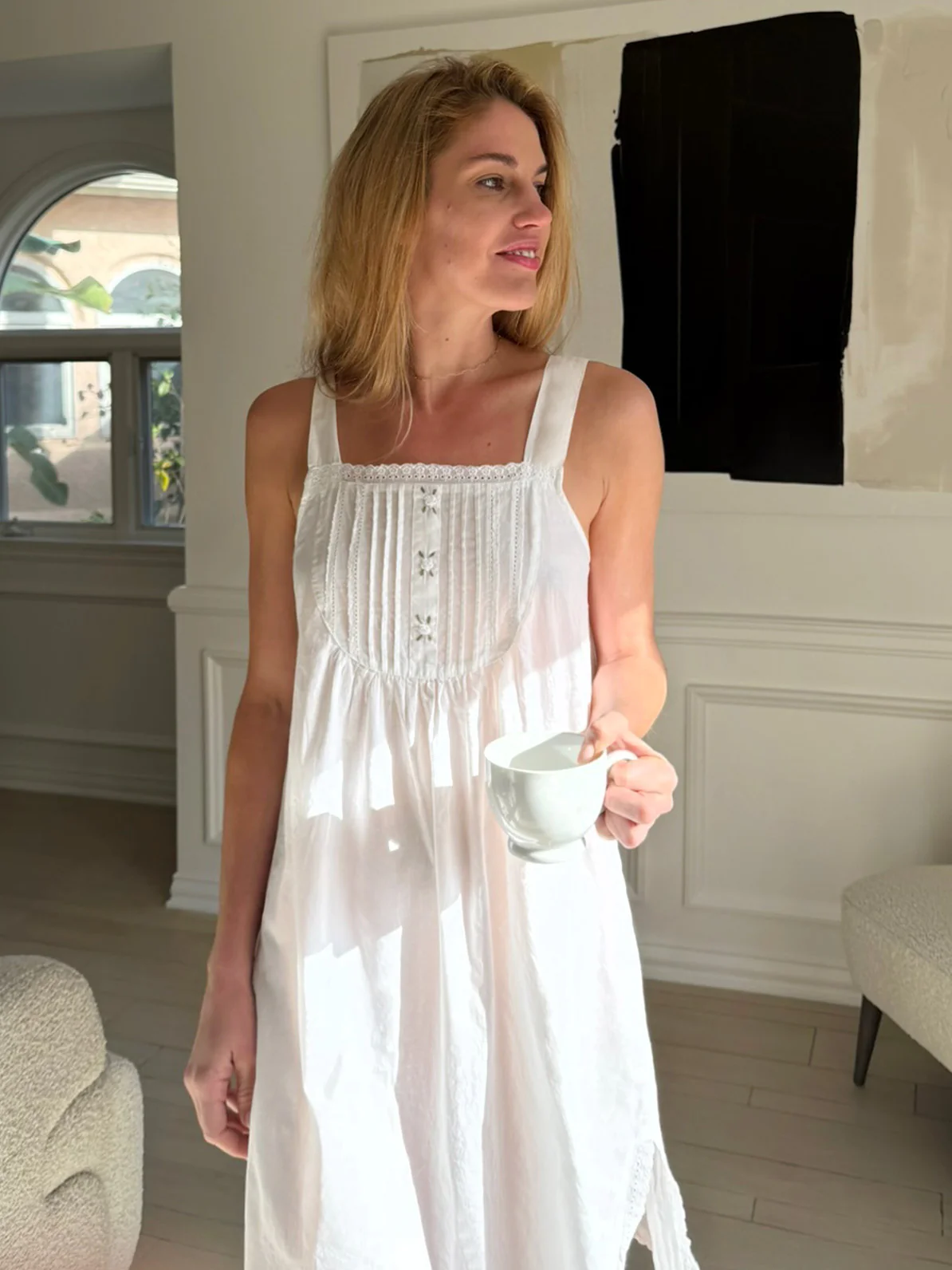 Everly White Cotton Nightgown - Image 3