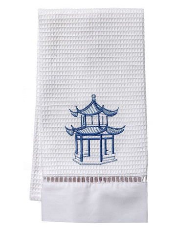 Guest Towel, Ladder Lace, Embroidered Chinoiserie - Image 2