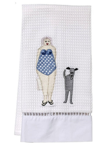 Guest Towel, Ladder Lace, Embroidered People - Image 2
