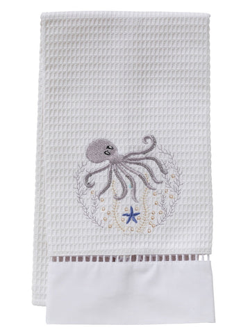 Guest Towel, Ladder Lace, Embroidered Sea Life - Image 3