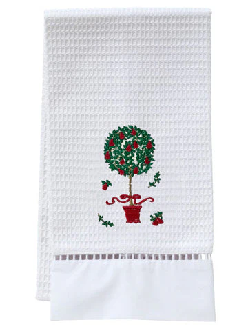 Guest Towel, Ladder Lace, Embroidered Topiary - Image 3
