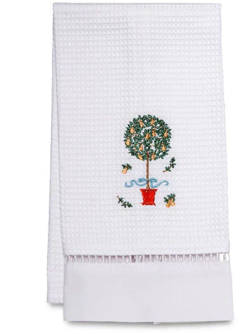 Guest Towel, Ladder Lace, Embroidered Topiary - Image 6