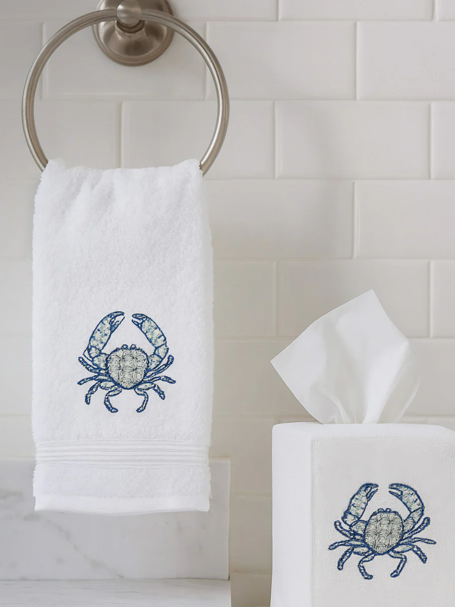 Guest Towel, Terry, Crab Chinoiserie - Image 2