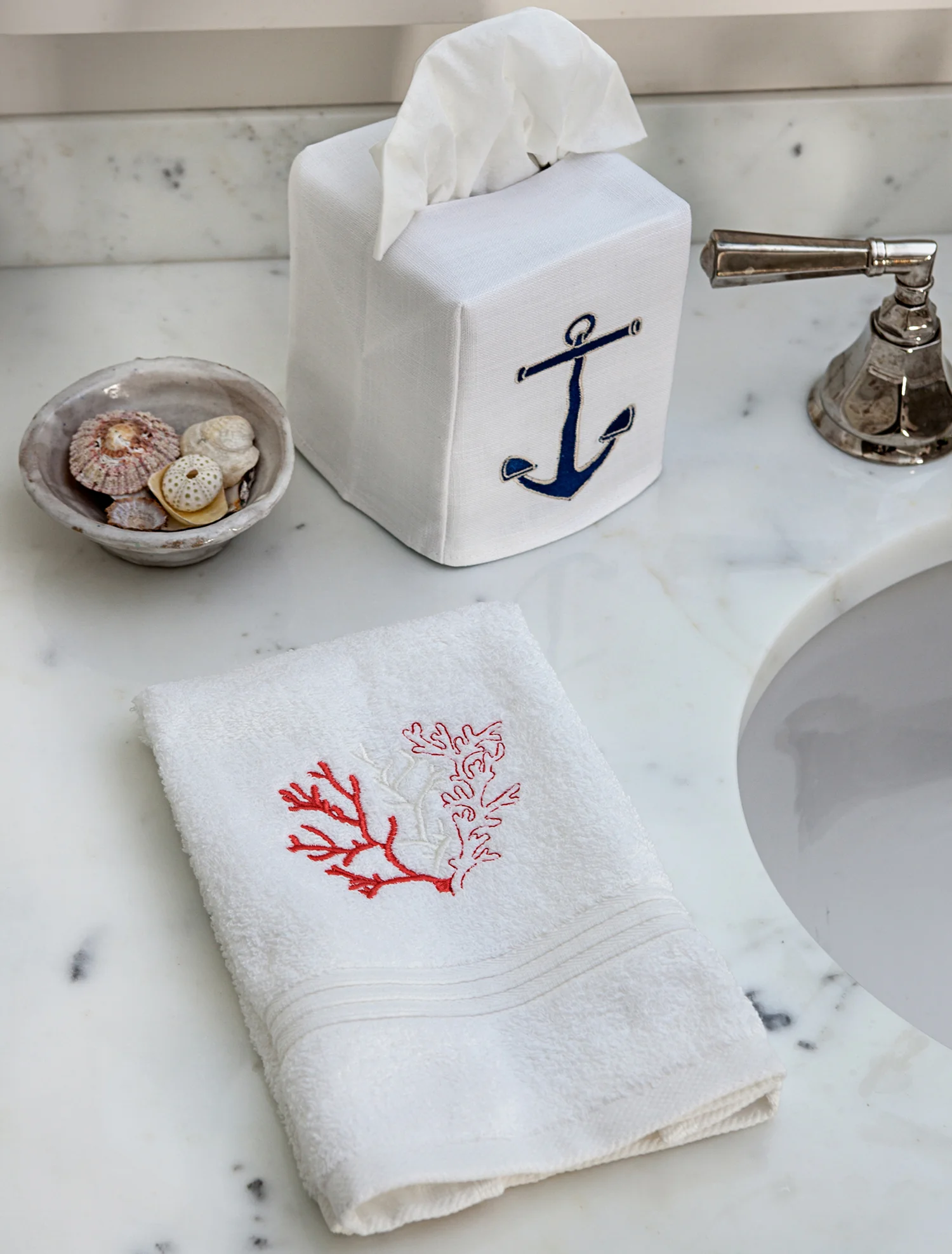Tissue Box Cover, Embroidered Nautical - Image 2