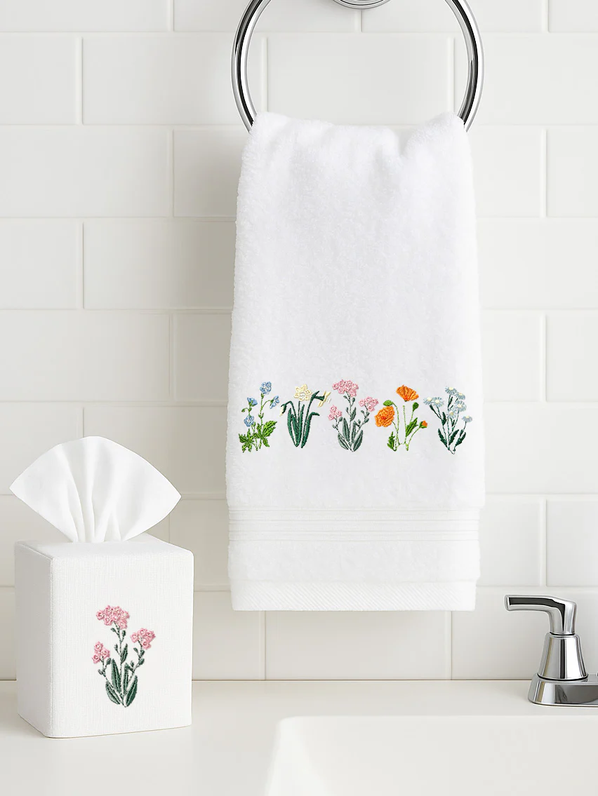 Guest Towel, Terry, Embroidered Blooms - Image 3