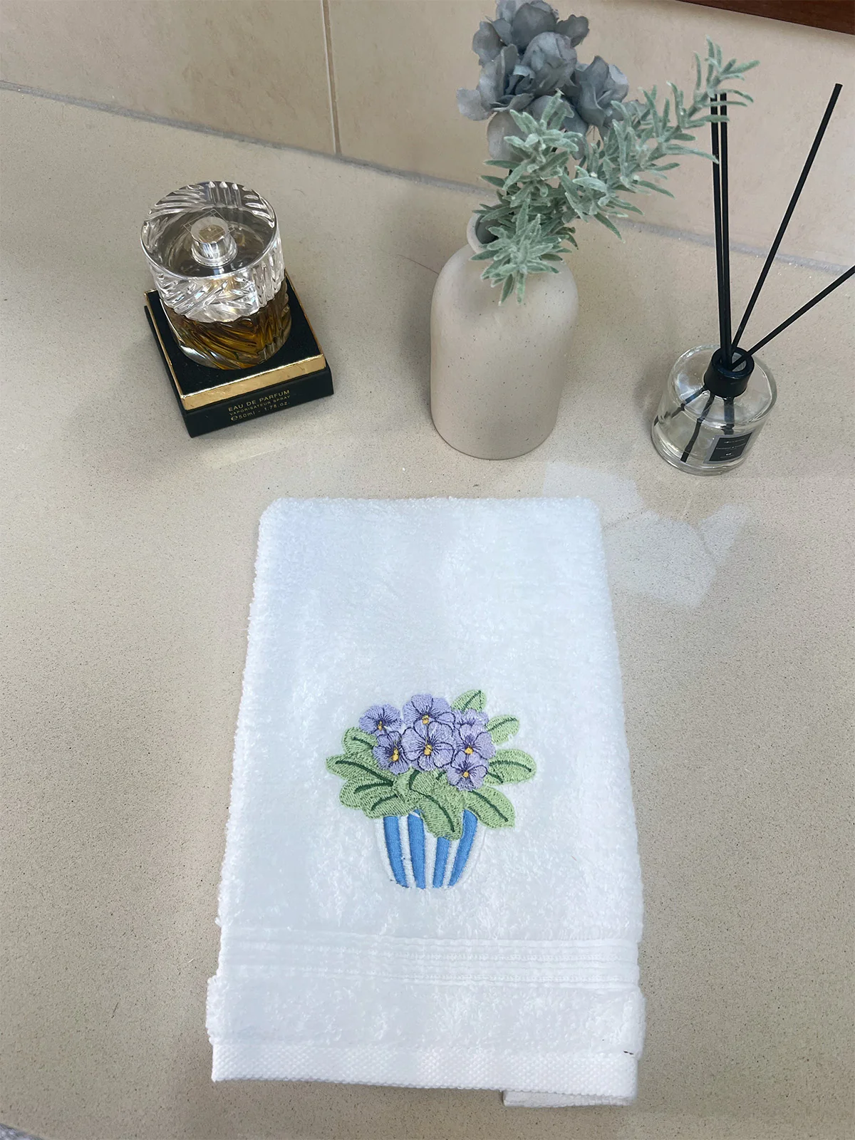 Guest Towel, Terry, Pot of Pansies - Image 3