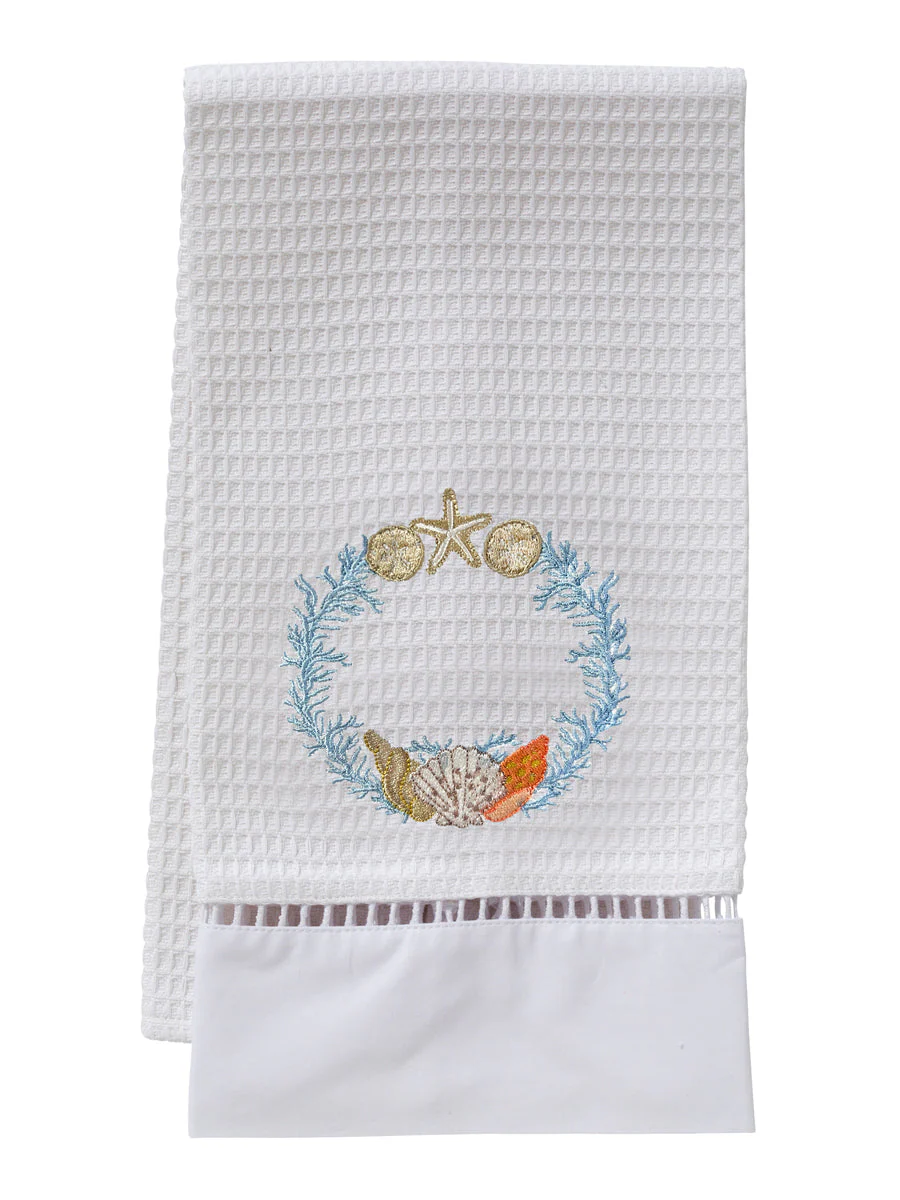 Guest Towel, Waffle Weave, Shell Wreath - Image 2