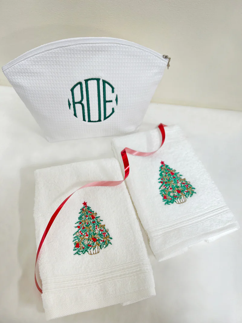 Cosmetic Bag (Large) - White Waffle Weave, Curved Top - Image 3