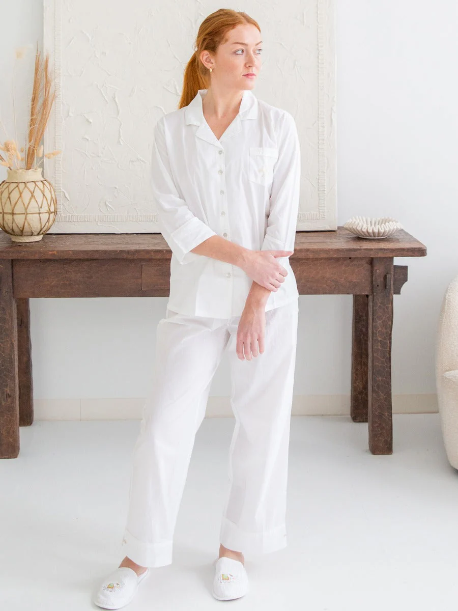 Laurie White Cotton Pajamas, Embroidered - Image 3