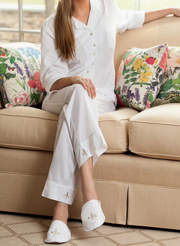 Laurie White Cotton Pajamas, Embroidered - Image 6