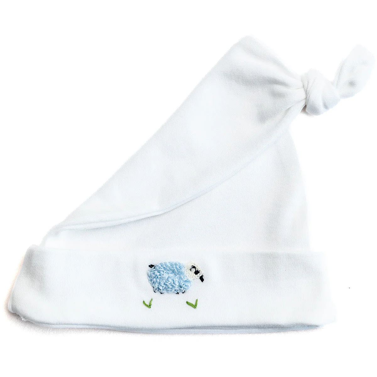 Knotted Baby Hat, Combed Cotton, Blue Sheep - Image 2