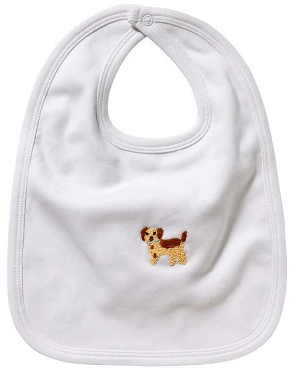 Baby Bib - White Combed Cotton, Embroidered - Image 3