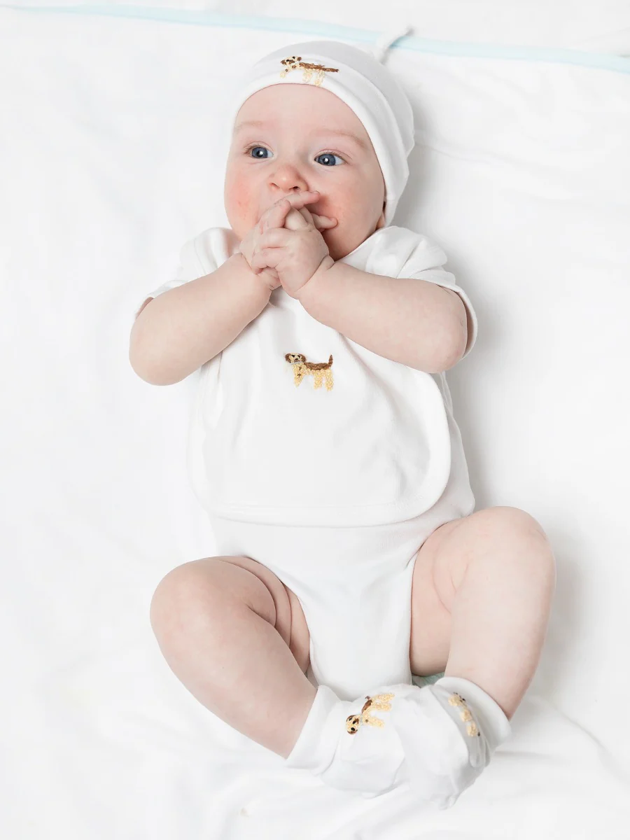 Baby Bib - White Combed Cotton, Embroidered - Image 4