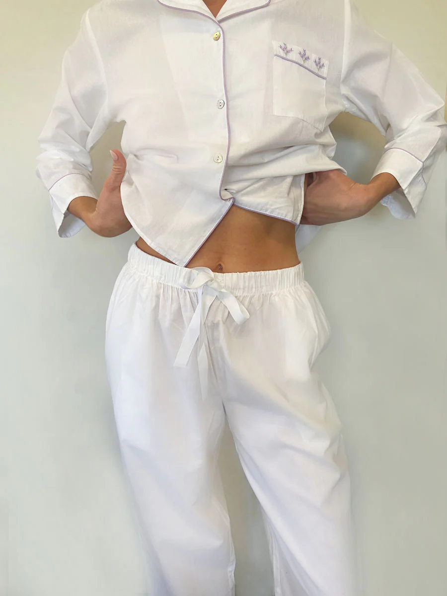 Luna White Cotton Pajamas - Image 8