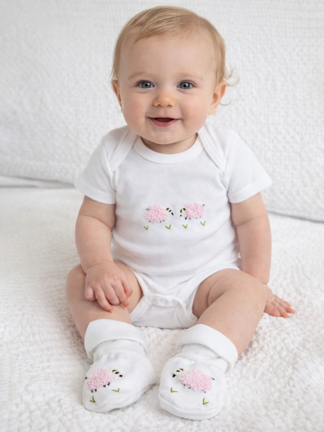Onesie (Short Sleeve), Combed Cotton, Pink Sheep - Image 3
