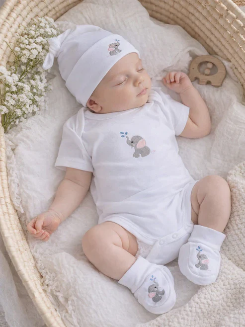 Onesie (Short Sleeve), Combed Cotton, Splash Elephant - Image 3