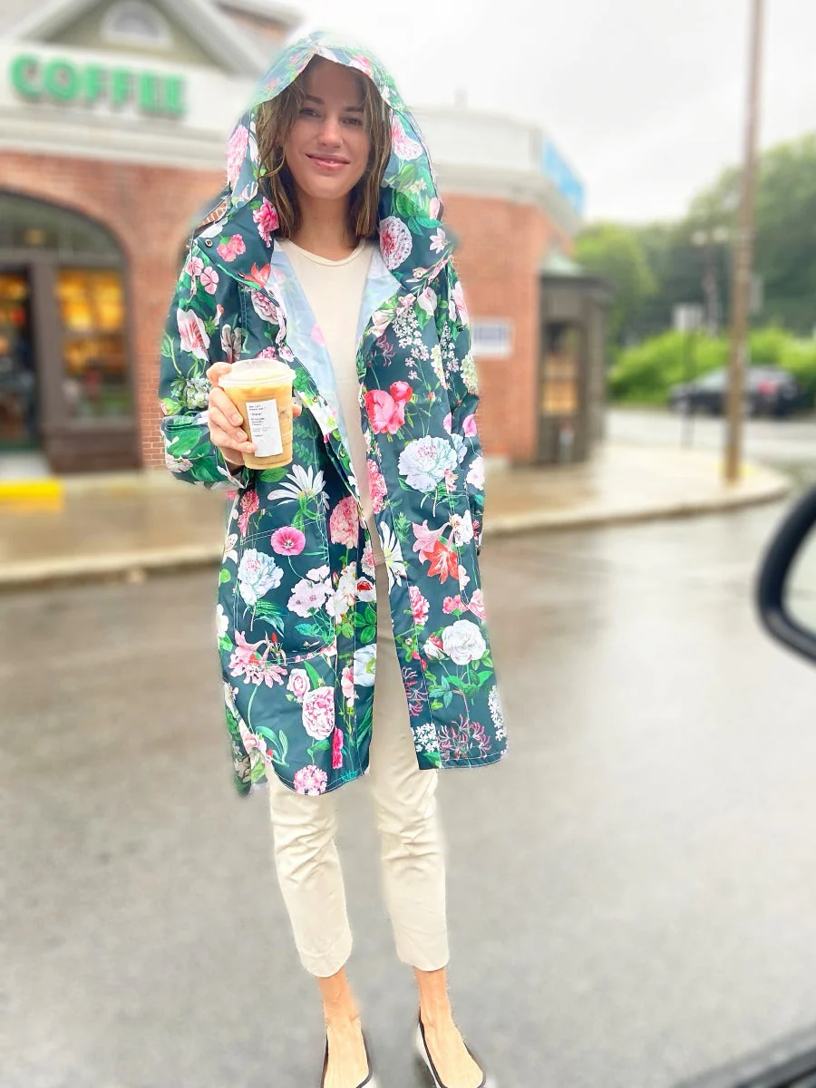 Rain Jacket, Peony Design (Black) - Image 4