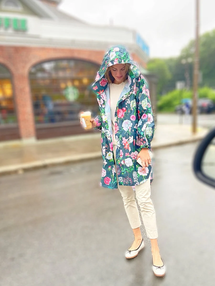 Rain Jacket, Peony Design (Black) - Image 5