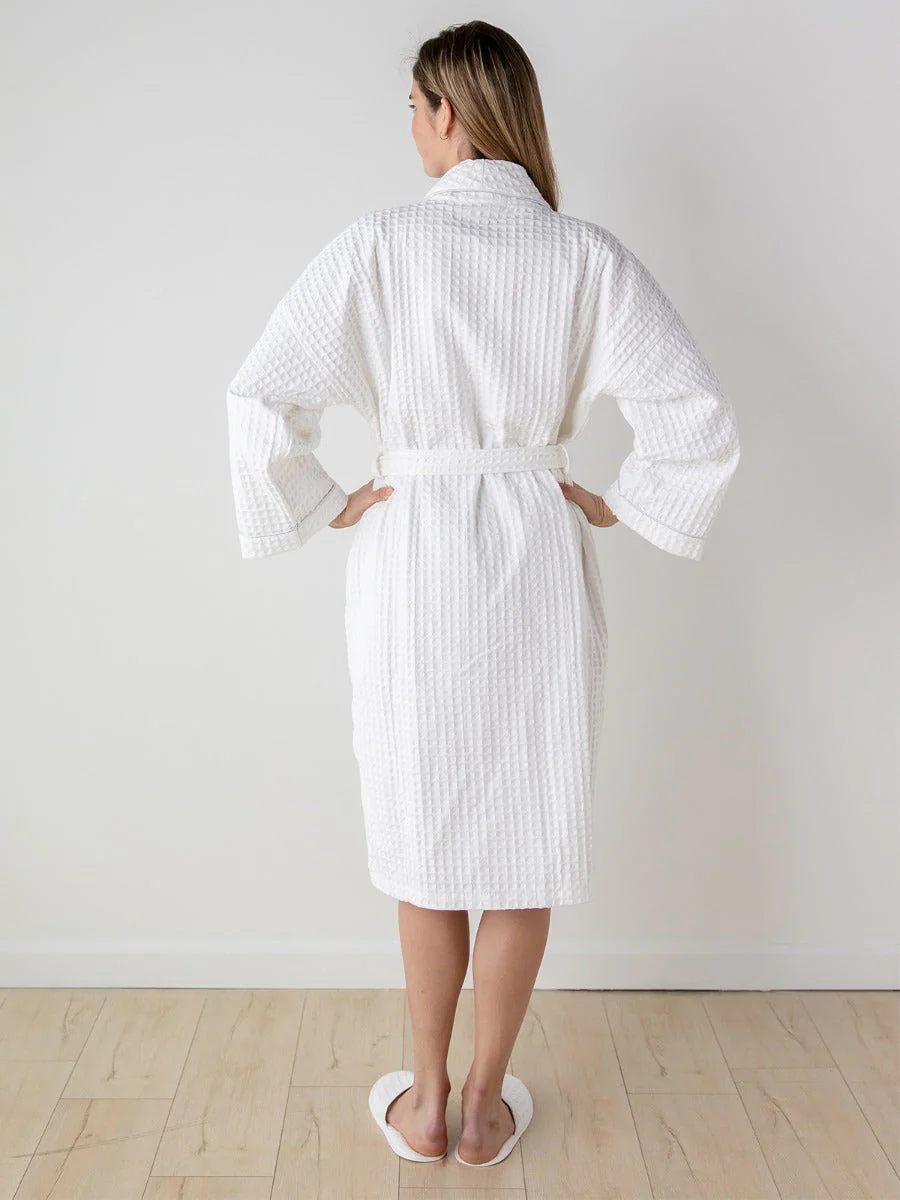 Bathrobe - White Cotton, Luxury Waffle Weave - Image 4