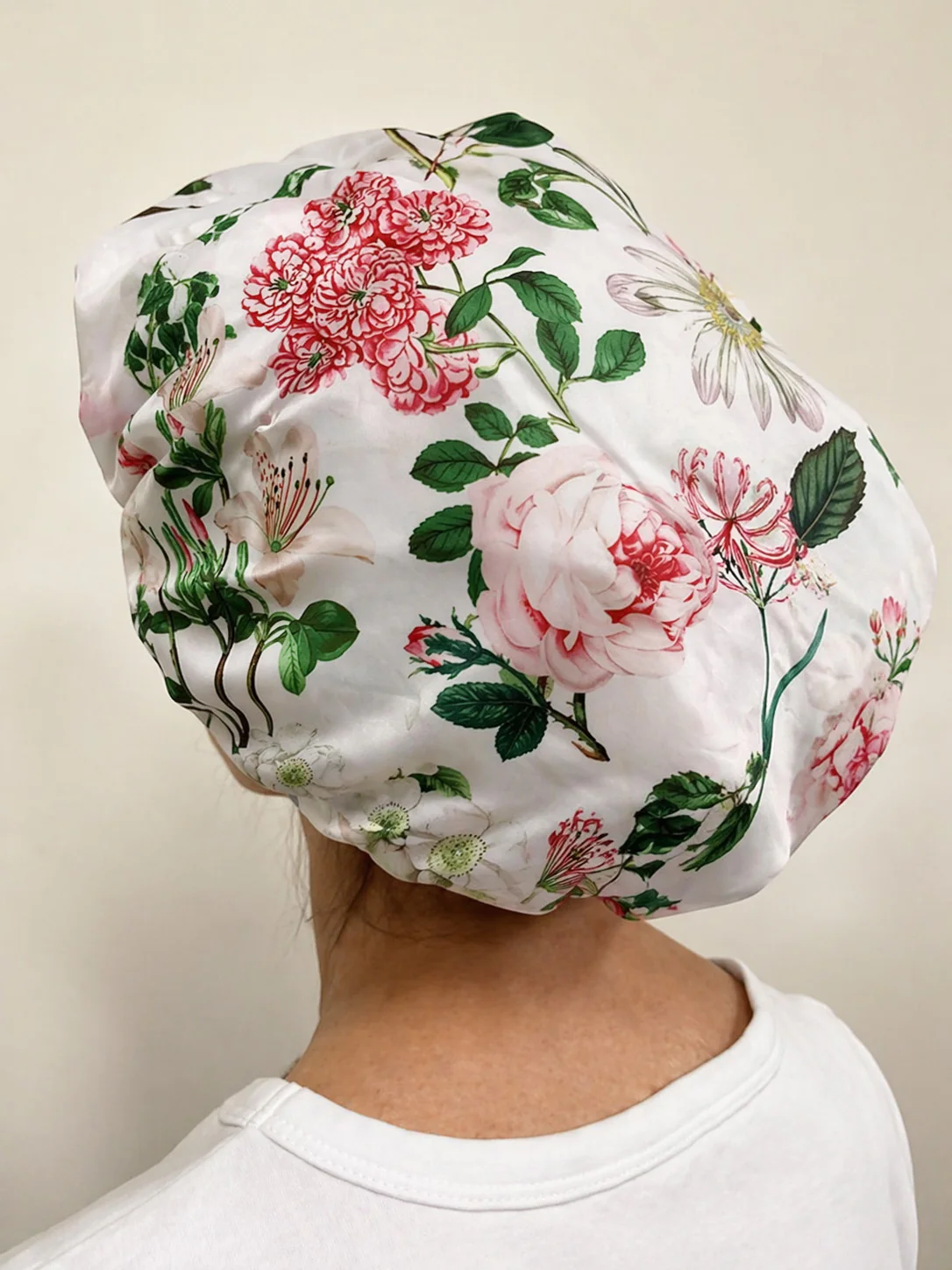 Shower Cap, Peony Design (Pink) - Image 3