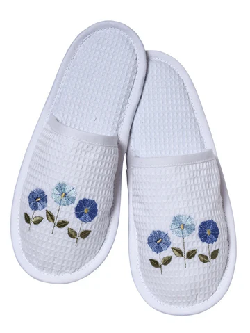 Slippers, Waffle Weave, Embroidered - Image 4