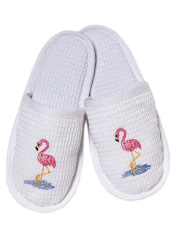 Slippers, Waffle Weave, Embroidered - Image 6