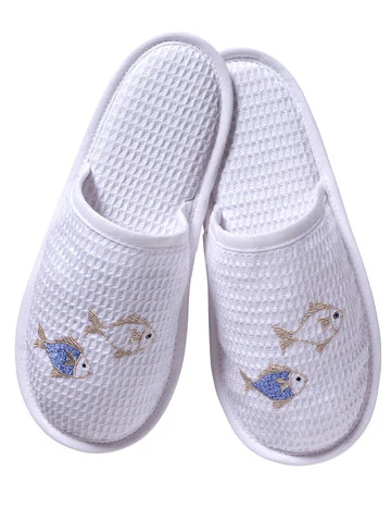 Slippers, Waffle Weave, Embroidered - Image 8