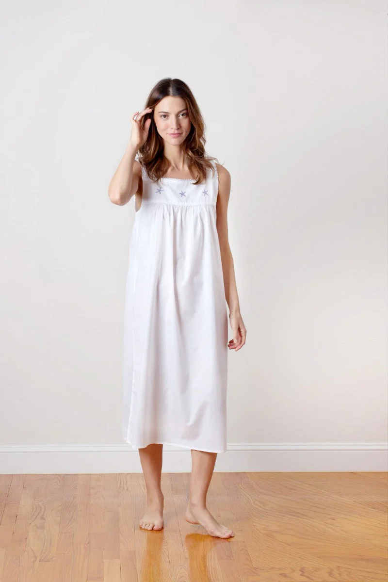 Starfish White Cotton Nightgown, Embroidered - Image 4