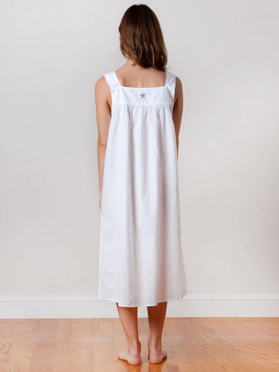 Starfish White Cotton Nightgown, Embroidered - Image 5