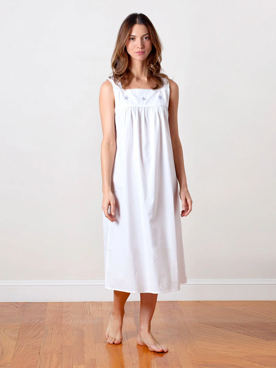Starfish White Cotton Nightgown, Embroidered - Image 6