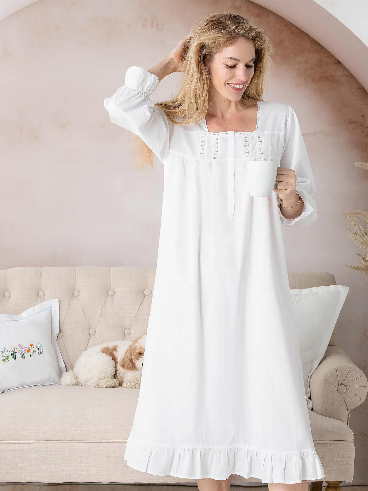 Tessa White Cotton Nightgown - Image 8