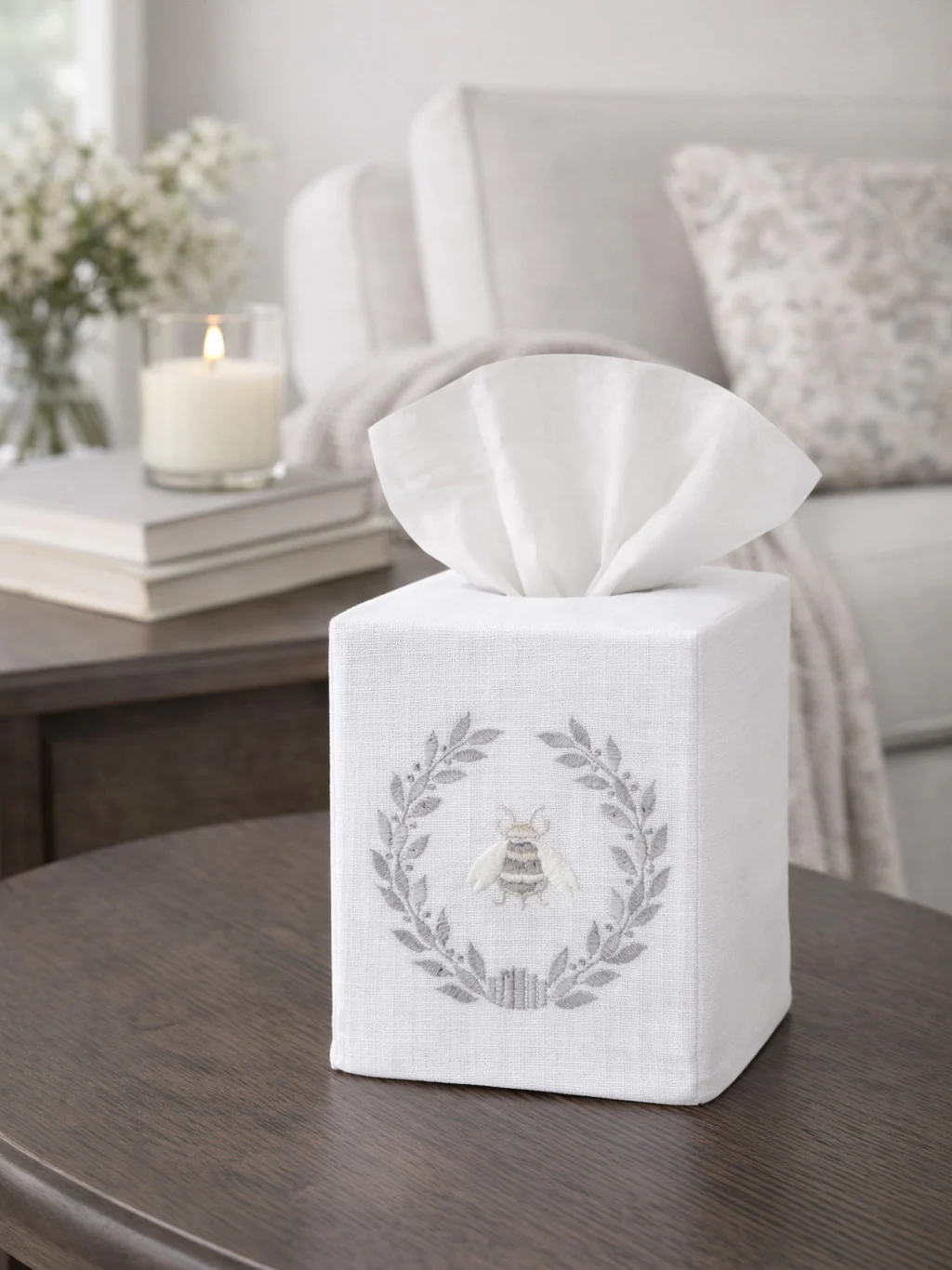 Tissue Box Cover, Embroidered Bees - Image 8
