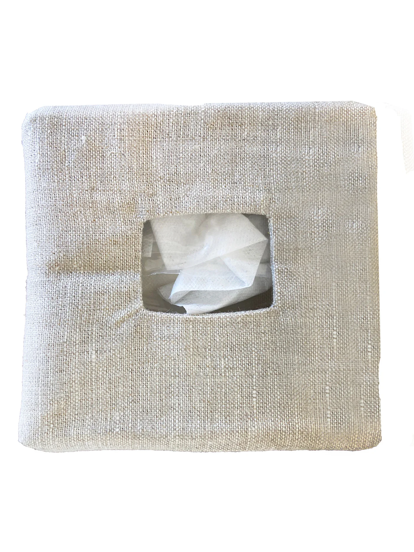 Tissue Box Cover - Natural Linen, Square Opening, No Embroidery - Image 3