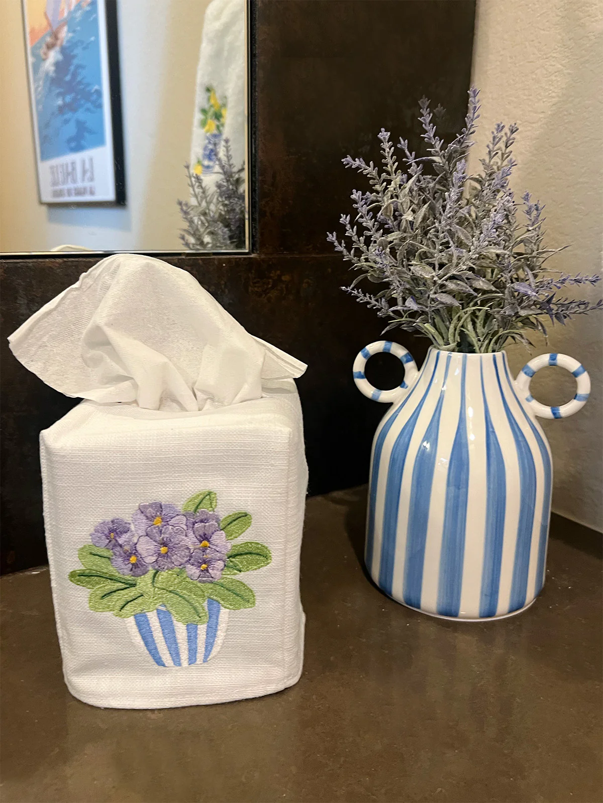 Tissue Box Cover, Pot of Pansies - Image 2