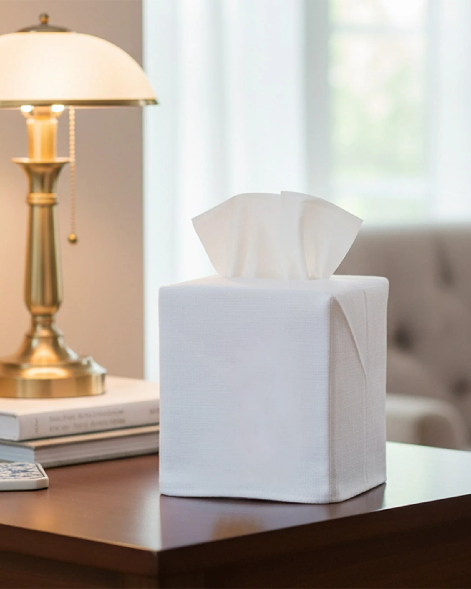 Tissue Box Cover - White Linen / Cotton, Square Opening, No Embroidery - Image 6