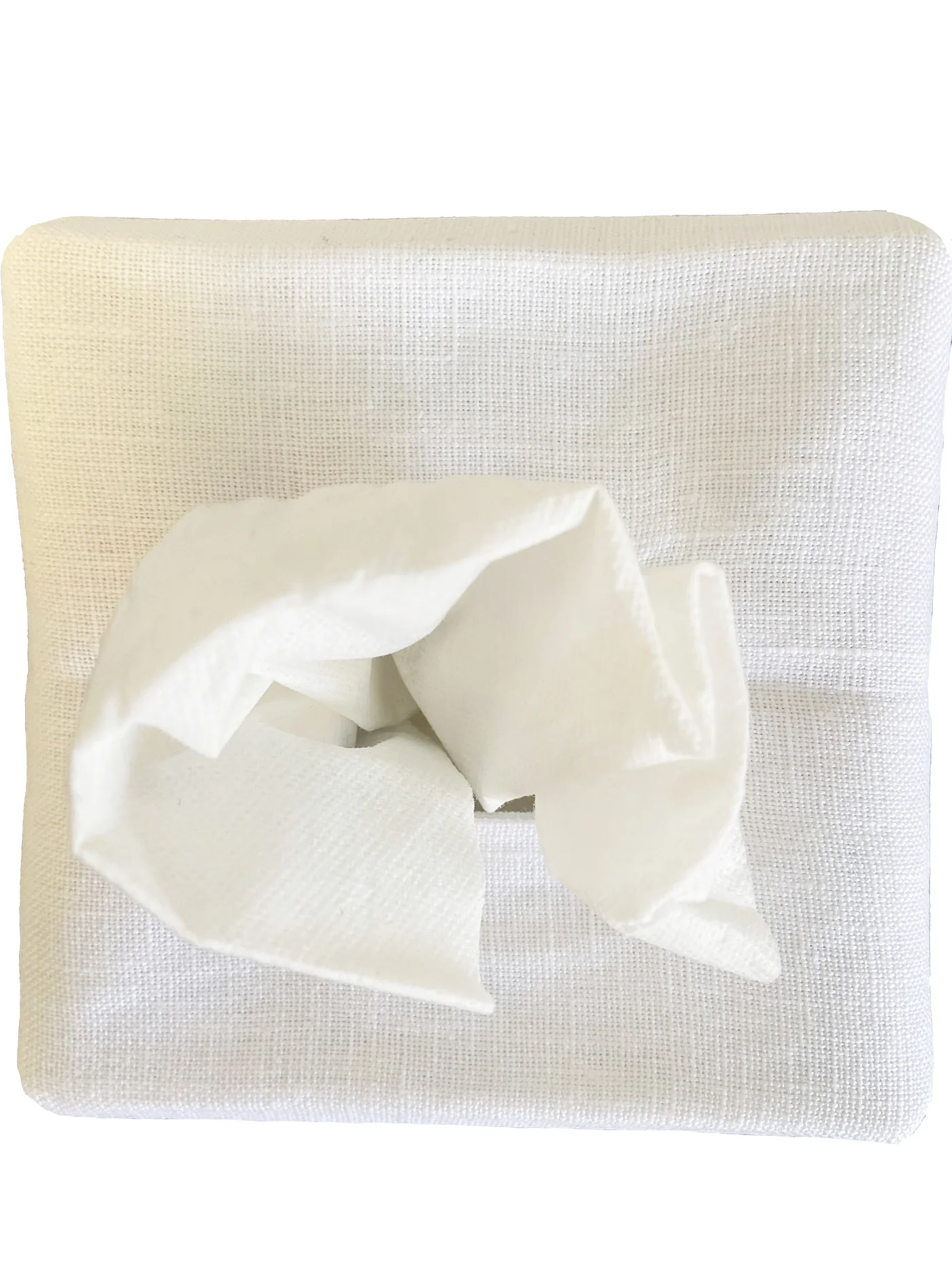Tissue Box Cover - White Linen, Double Lined, Square Opening, No Embroidery - Image 2