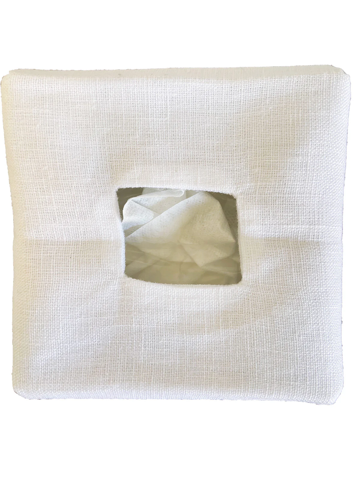 Tissue Box Cover - White Linen, Double Lined, Square Opening, No Embroidery - Image 3