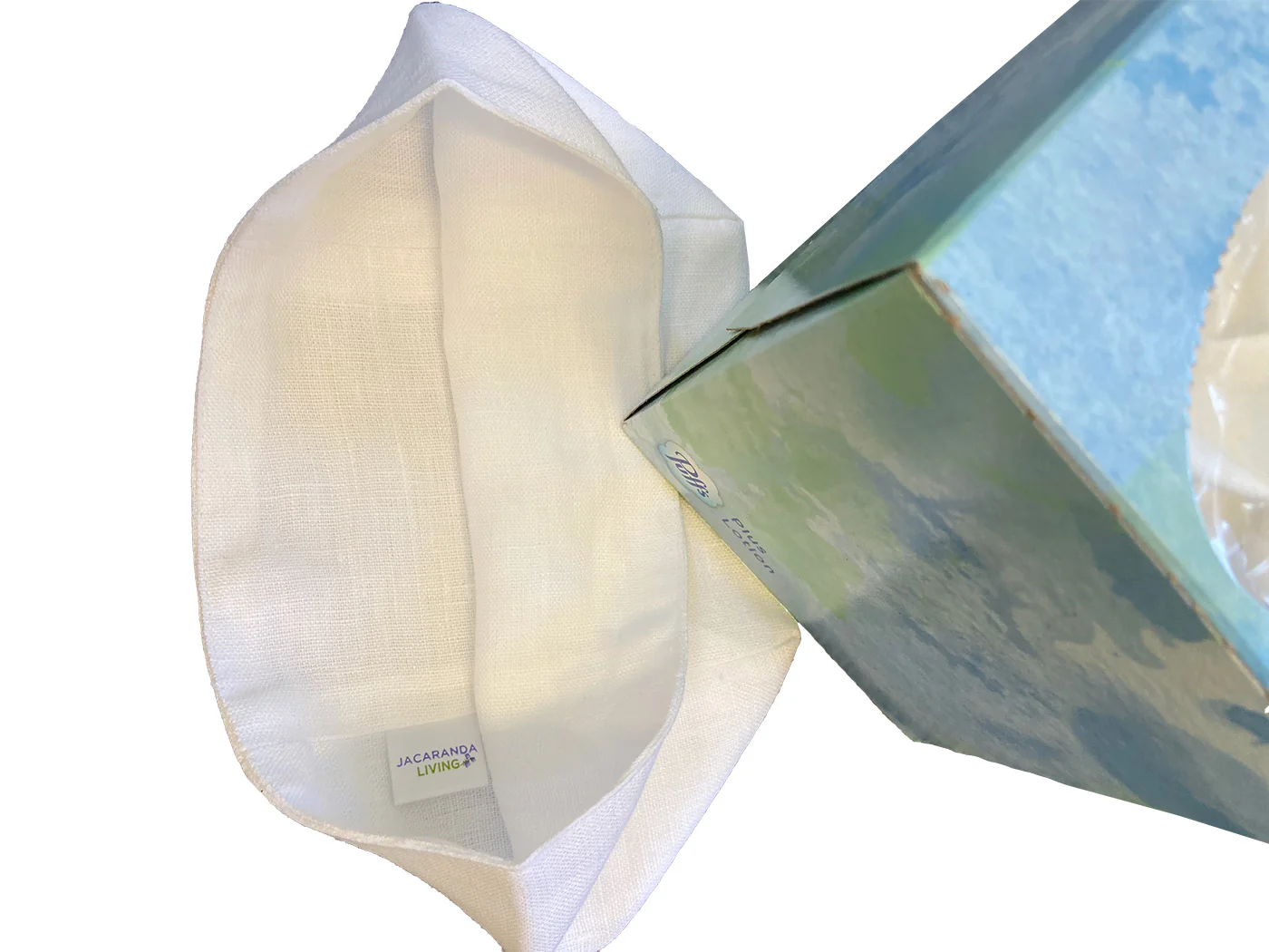 Tissue Box Cover - White Linen / Cotton, Square Opening, No Embroidery - Image 4