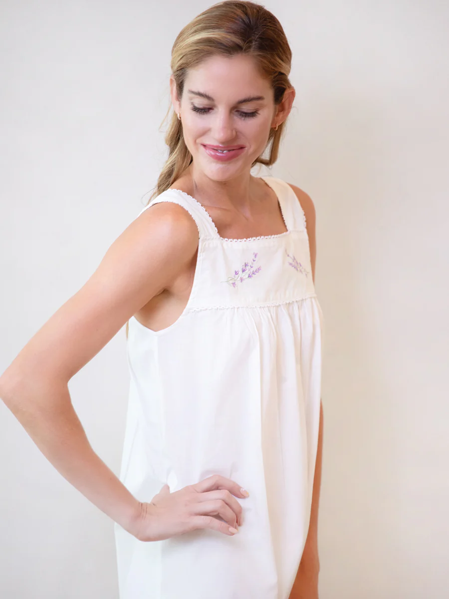 Violet White Cotton Nightgown - Image 5