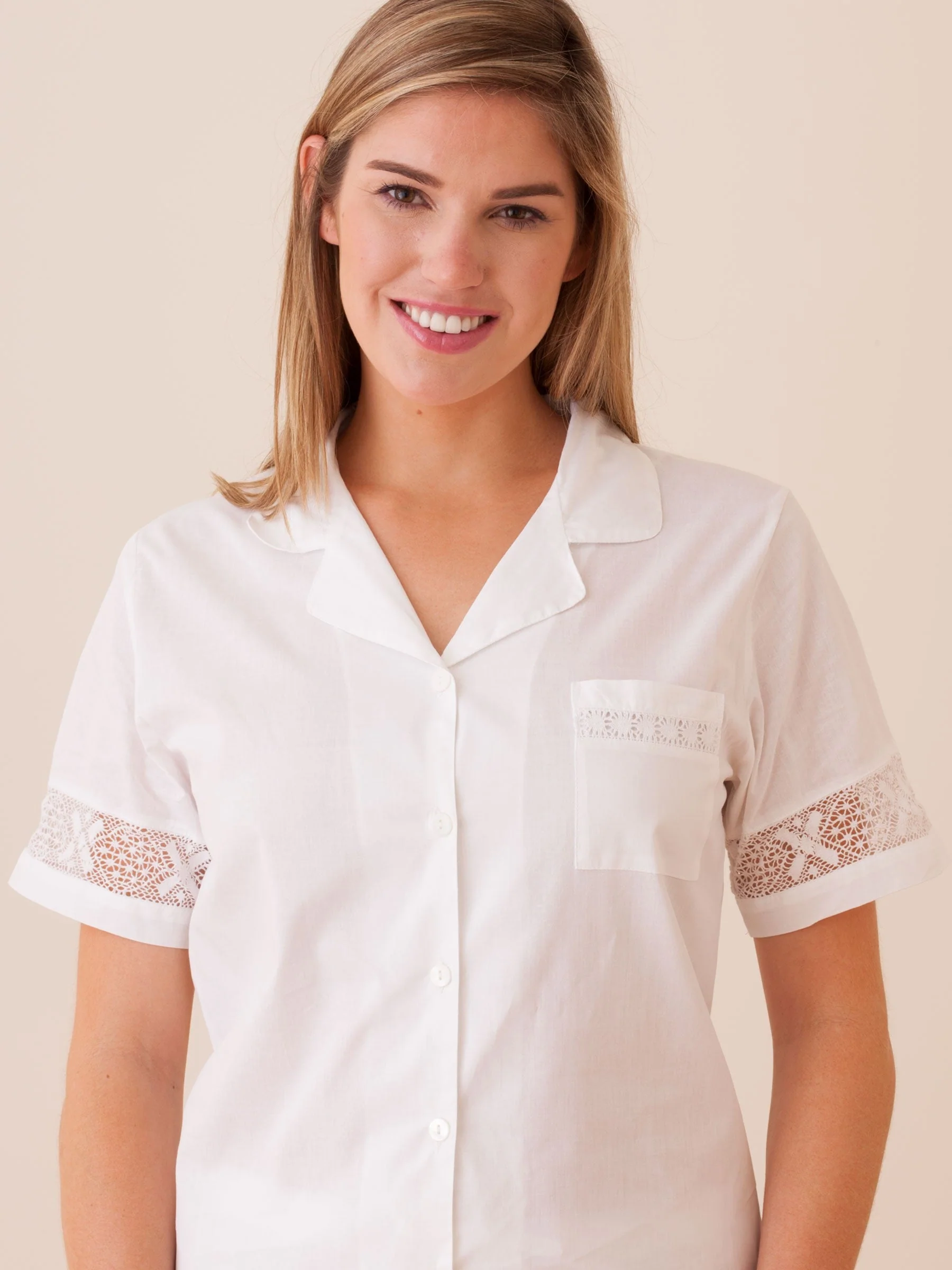 Pru White Cotton 2-Piece Shorts Set, French Lace - Image 3