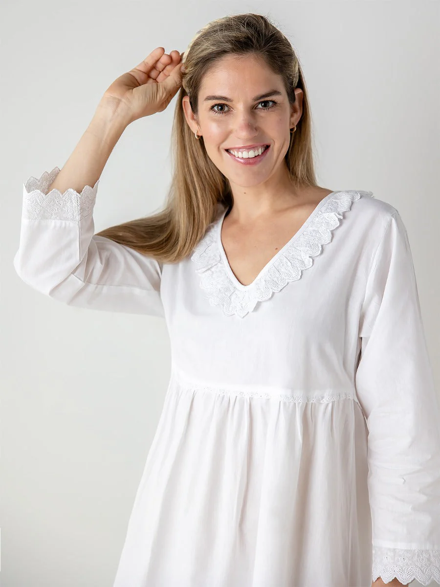 Stella White Cotton Nightgown - Image 3