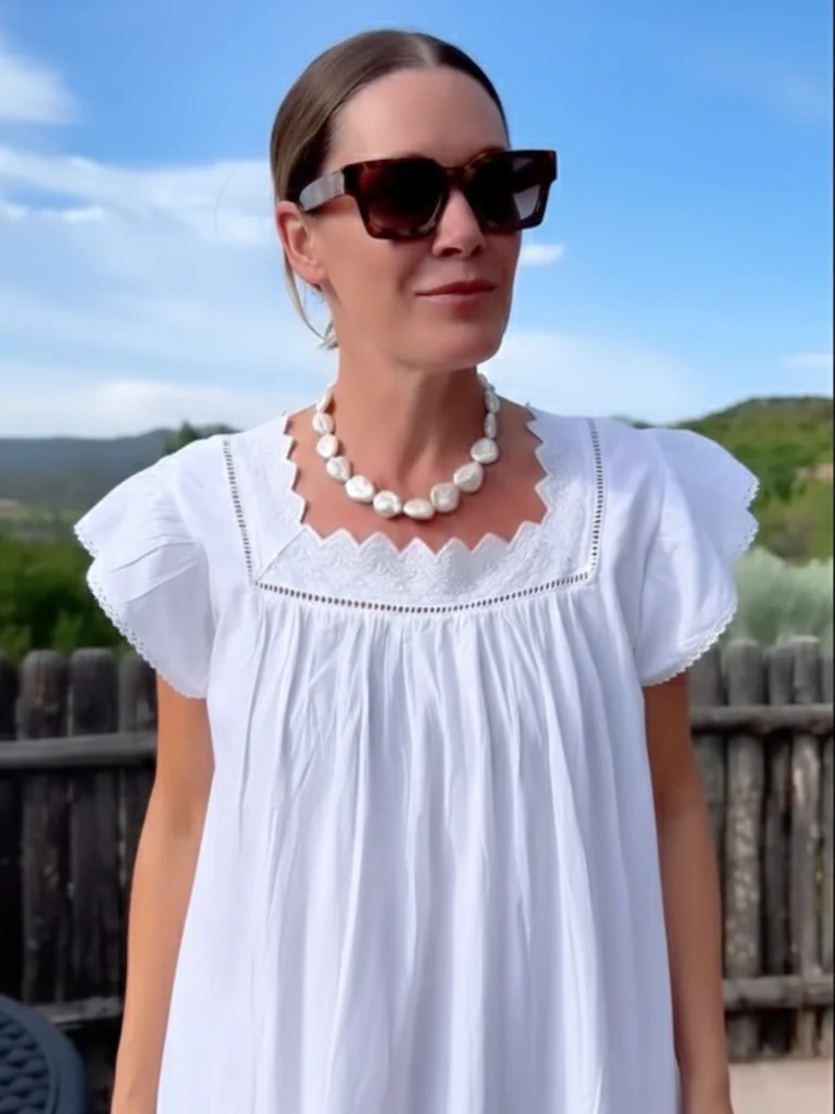 Genevieve White Cotton Nightgown - Image 5