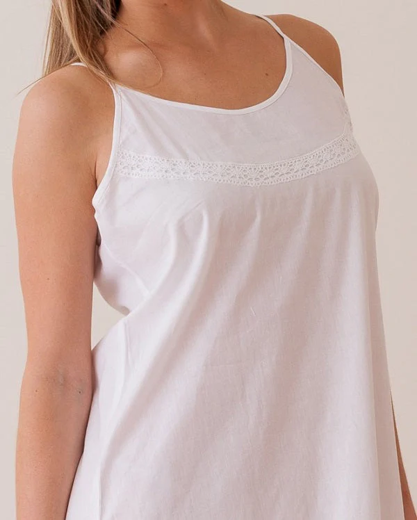 Kerry White Cotton Nightgown, French Lace - Image 3